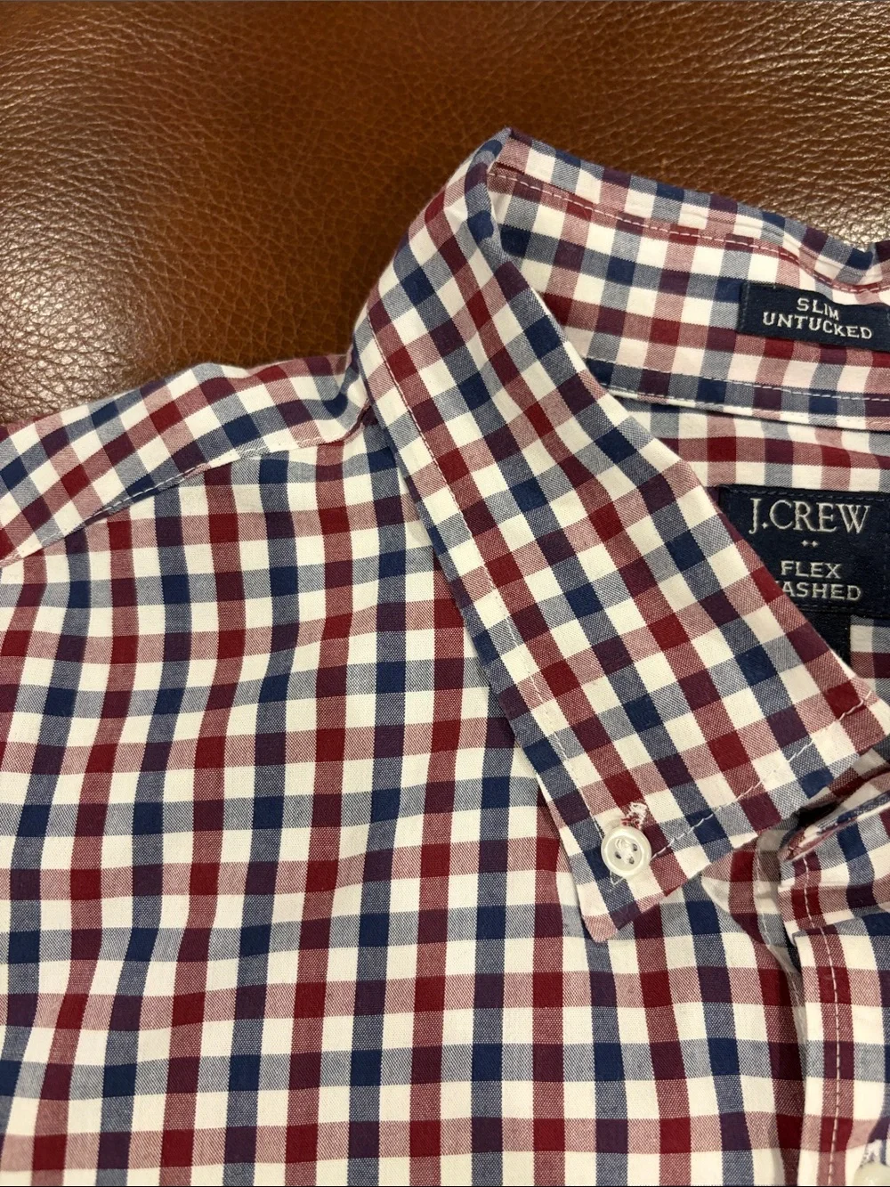 J. Crew Men’s Button-Up Gingham Shirt — Navy, Red & White - Never Worn